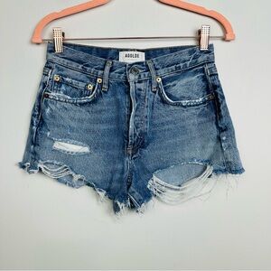 Agolde Parker Short Distressed Blue Button Fly Jean Shorts Size 23